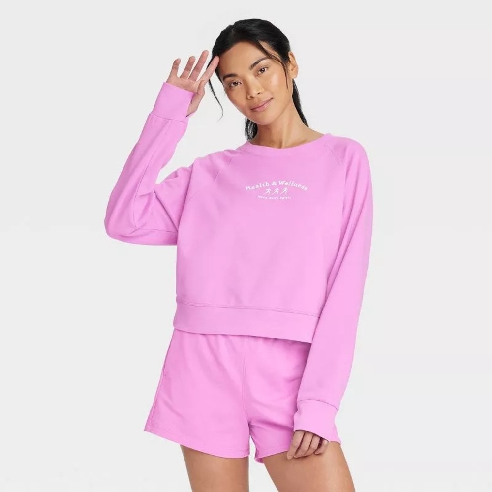 All in Motion French Terry Crewneck Pink Sweatshirt - Health & Wellness - XL
